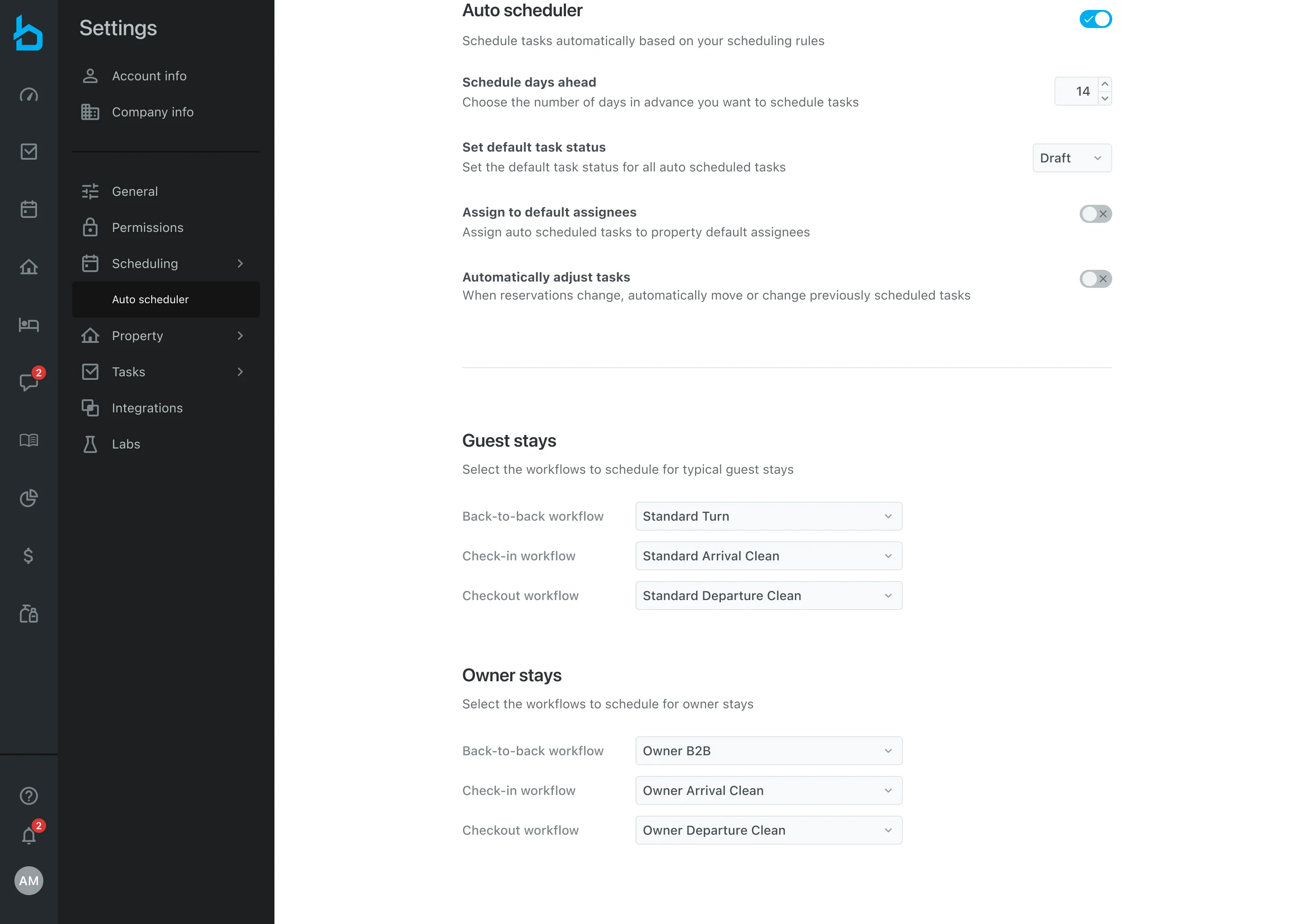Breezeway Auto Scheduler V1: the legacy rule builder with six rigid options applied to all properties